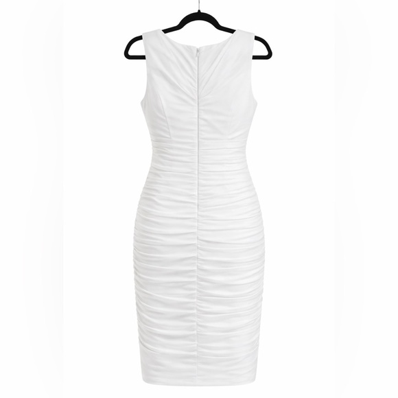 Nicole Miller White Ruched Sheath Dress | Size 8 | Elegant & Timeless - Picture 2 of 4